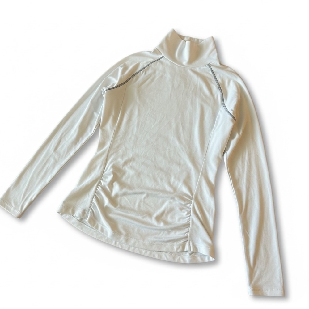 Athleta White Turtleneck Long Sleeve Shirred Sides Stretch Top Size Large